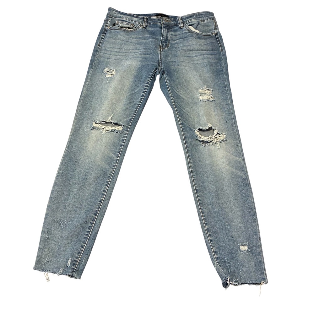 Judy Blue Mens Blue Jeans Distressed Skinny Raw Hem Size 13/31